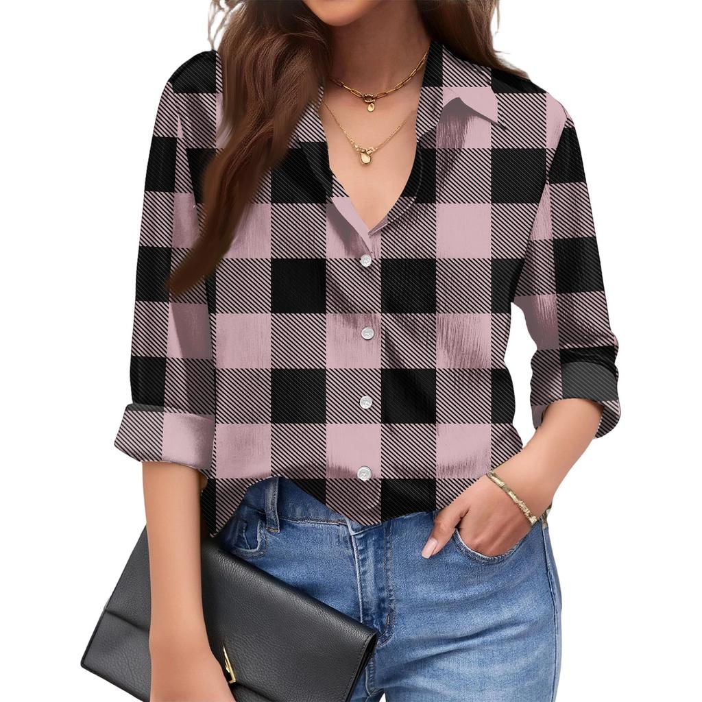 Women's Fashionable Casual Loose Plaid Long,sleeved Shirt
