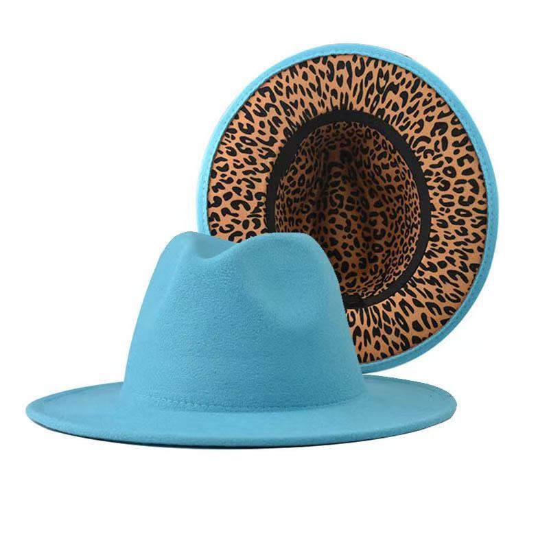 Popular European and American fashion simple leopard print color matching jazz hat men's and women's elegant versatile wide-brimmed top hat