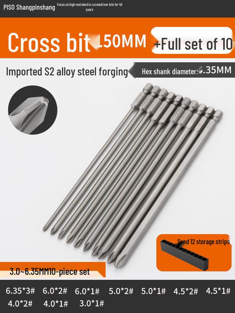 PISO Anti-Slip Cross Extended Rod Strong Magnet Hex PH2 Drill & Screwdriver Bit Set