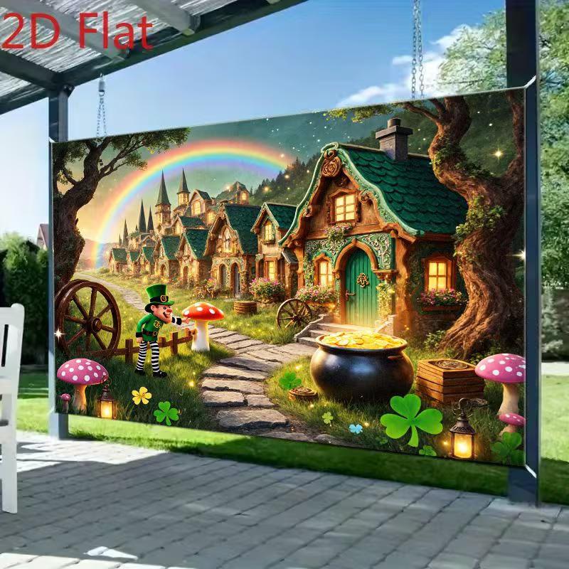 2D Lucky Shamrock Rainbow Backdrop 2D Flat Printing Background