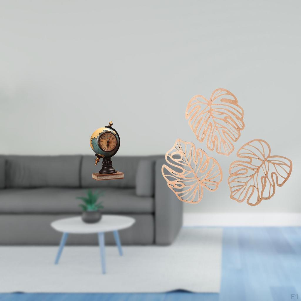 Figurine Table Clock And Palm Leaves Wood Wall Decor Creative Art Craft Ornament for Office Bedroom