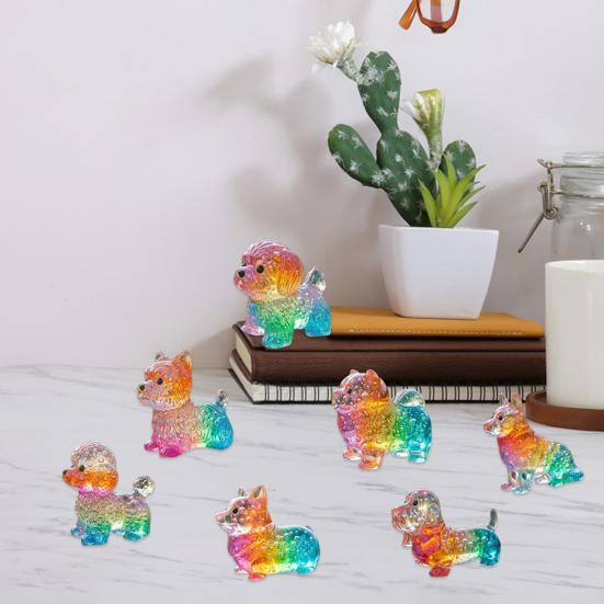 Colorful Glass Dog Ornaments Rainbow Gradient Puppy Figurines Decorative Dog Sculpture Gift for Holidays Birthdays