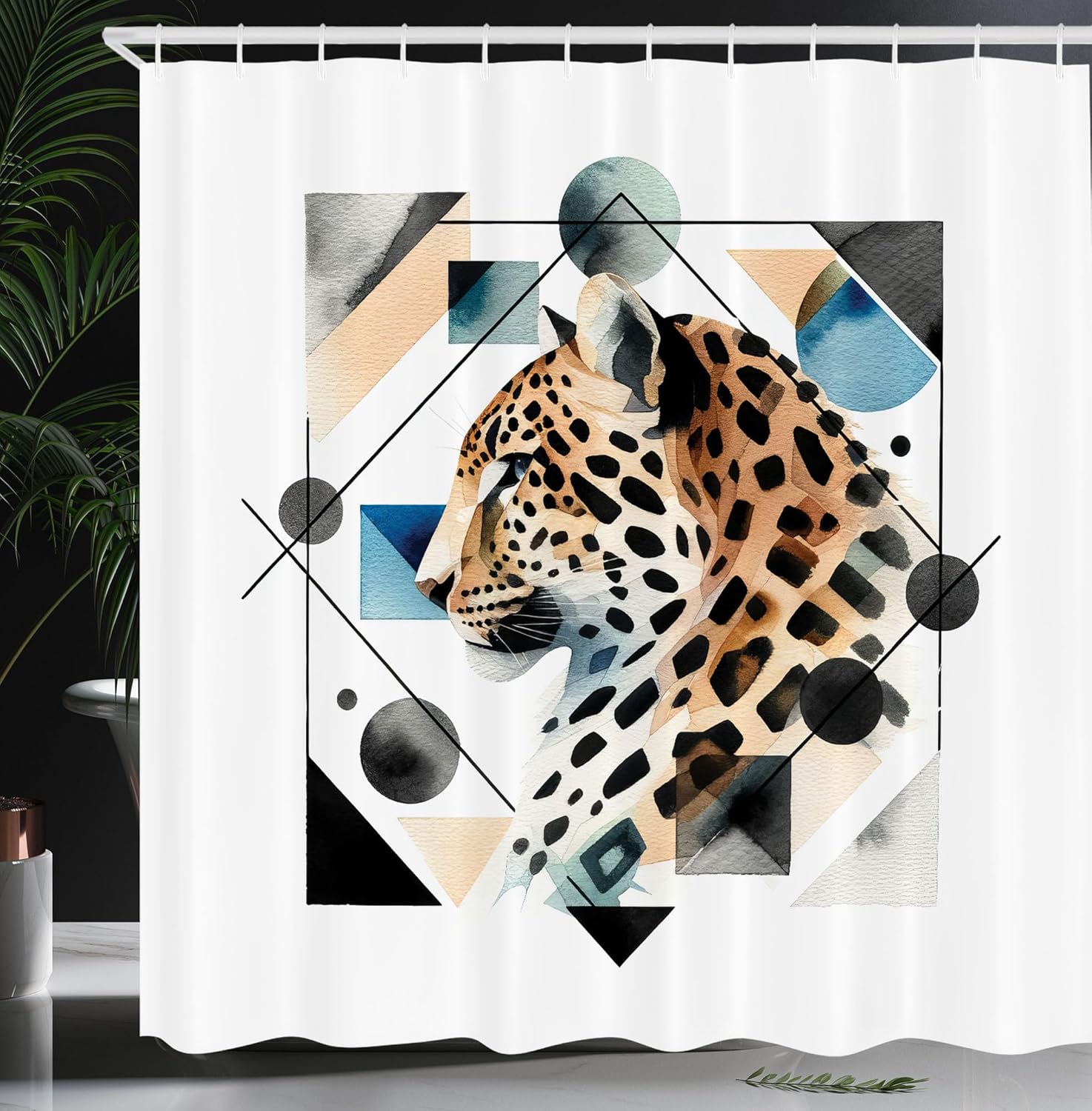 Leopard Print Shower Curtain, Rainbow Animal Skin Print in Colorful Trippy World Surreal Psychedelic, Cloth Fabric Bat 120x180cm
