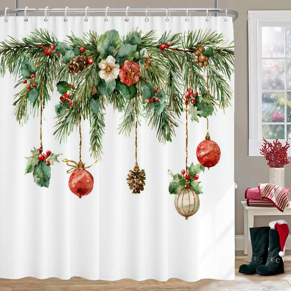 GAEMerry Christmas Shower Curtain, Bathroom Curtain, Christmas Bell Shower Curtain, Home Decoration Christmas Curtain with Hoo