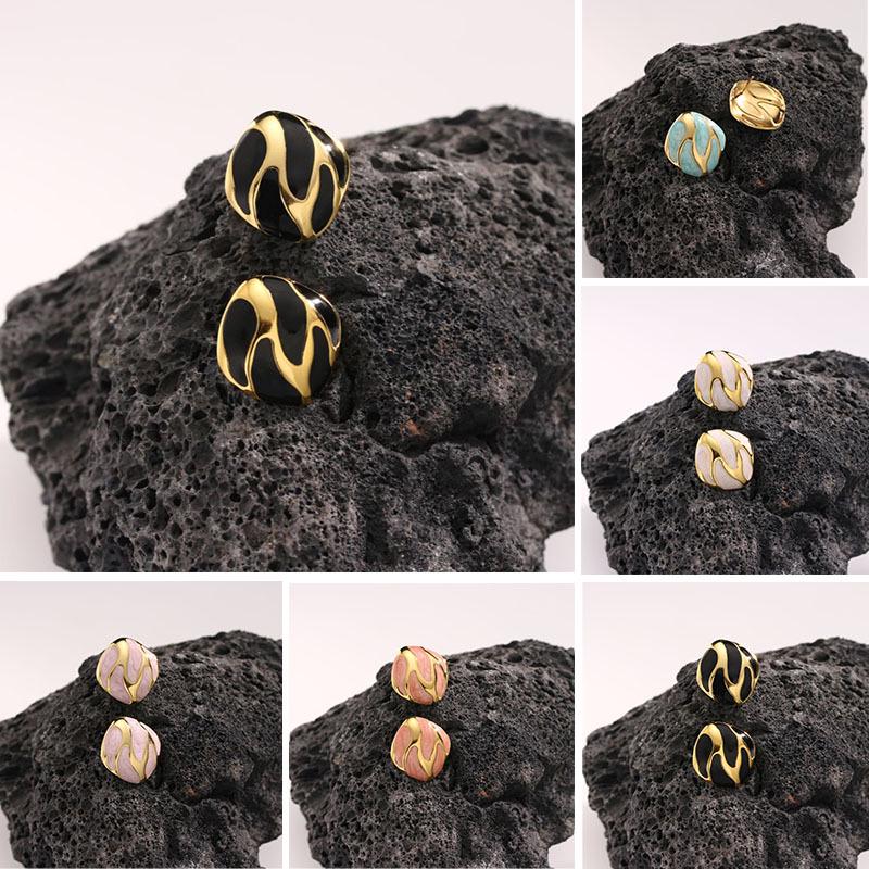 French Enamel Drip Oil Earrings: Stainless Steel, Irregular, Titanium Women's Luxury