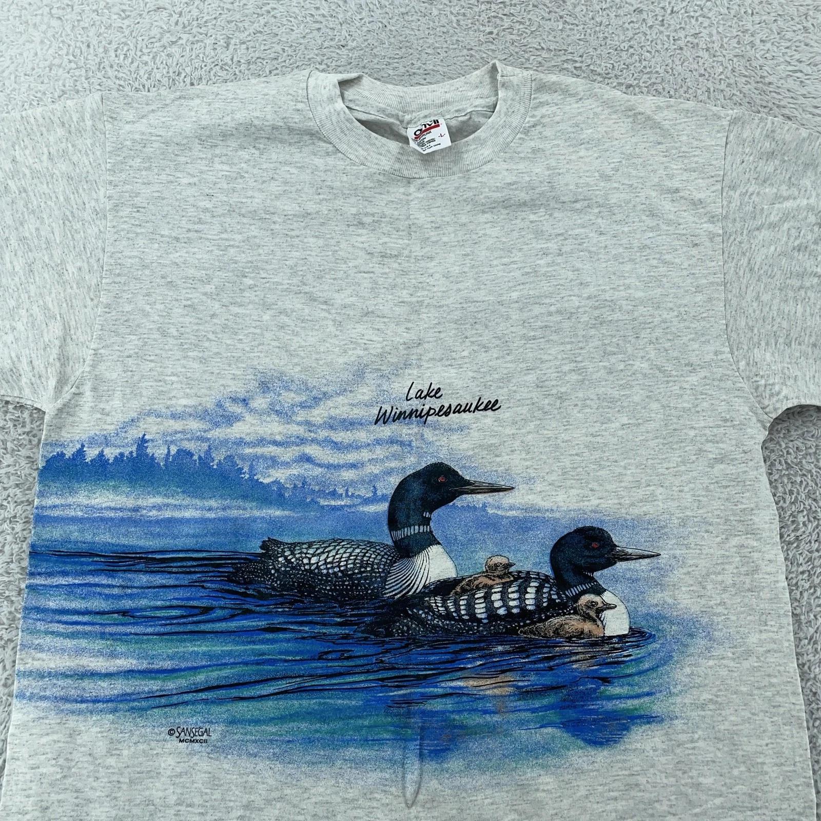 Vintage 90s Lake Winnipesaukee T-Shirt Large Gray New Hampshire Loon Duck Nature 4XL
