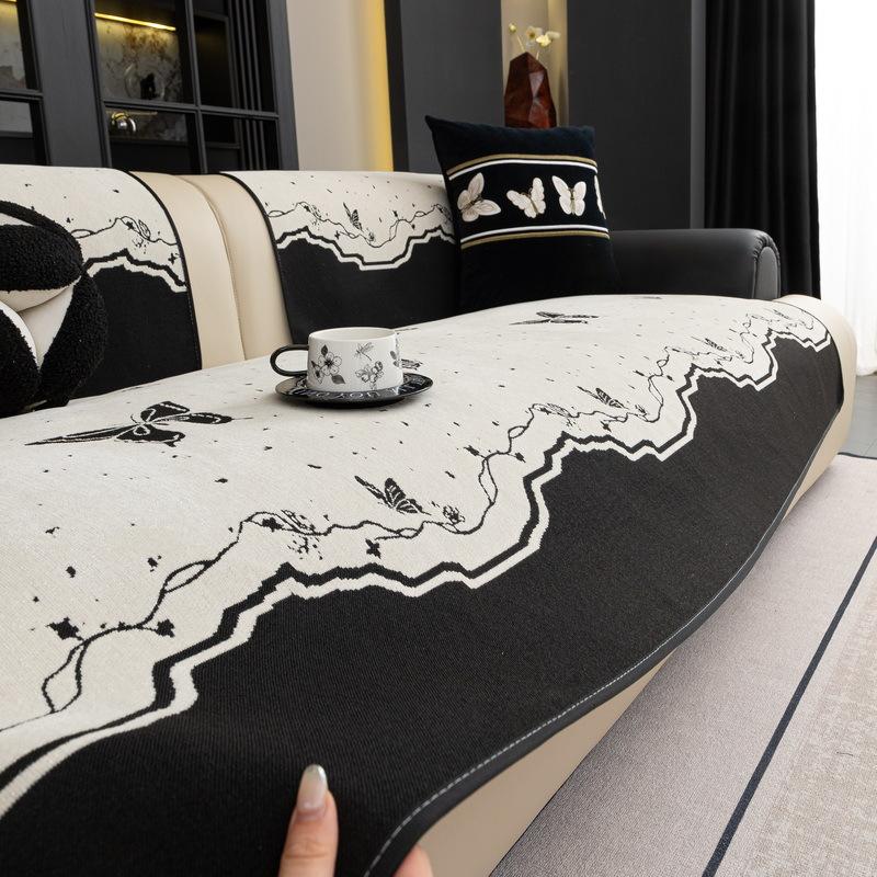 Light Luxury High-End Special-Shaped Butterfly Chenille Sofa Cushion, New Four-Season Universal Black Edge Non-Slip Leather Sofa Seat Cushion