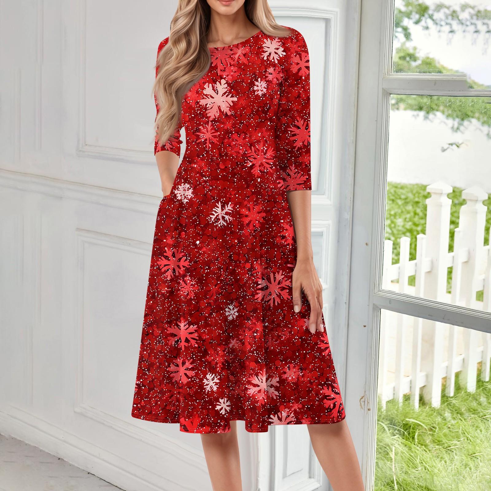 

Women s Casual Fashion Round Neck Three Quarter Sleeve Print Midi Dress L