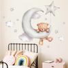 Cartoon Bear Wall Stickers for Kids Bedroom Decoration Moon Star Cloud Wallpaper Room Decor