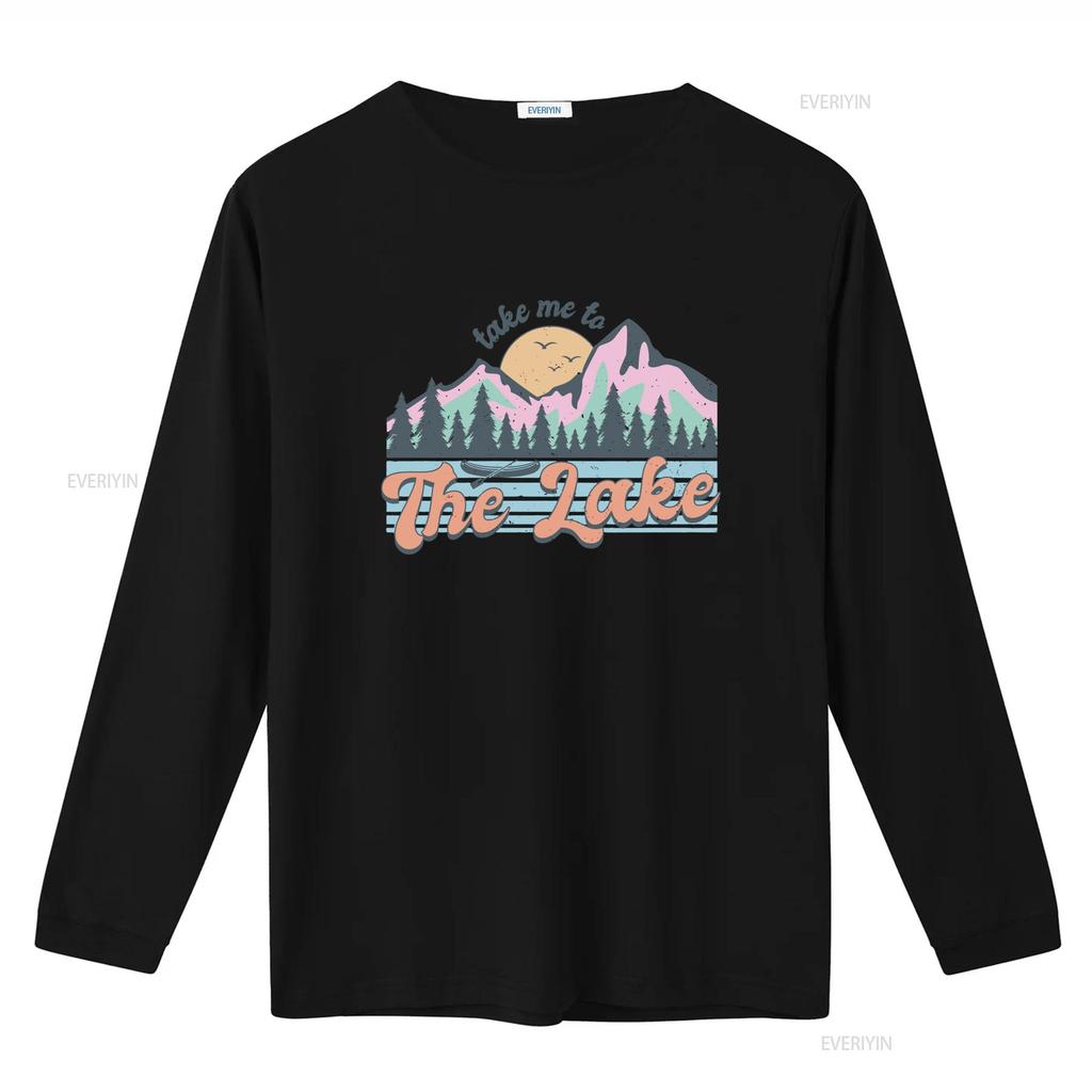 Retro Vintage Take Me To The Lake Mountain Sunset Nature Outdoor Casual Print T Shirt Vintage Washed Designer Clothes Stylish
