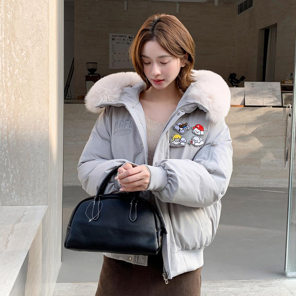 Winter new women's down cotton clothes short hooded big fur collar thickened loose coat warm cotton clothes tide