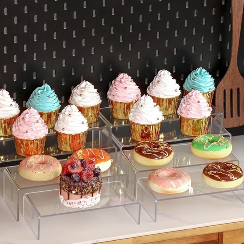 Pack of 5 Acrylic Display Risers Stand Large Clear Shelves Racks for Cupcake Figures Toy Collectibles Perfume and More