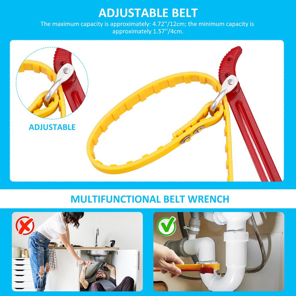 2Pcs Belt Strap Wrench 5.7inch Capacity Belt Type Oil Filter Wrench Universal Portable Strap Wrench for Car PVC Joints