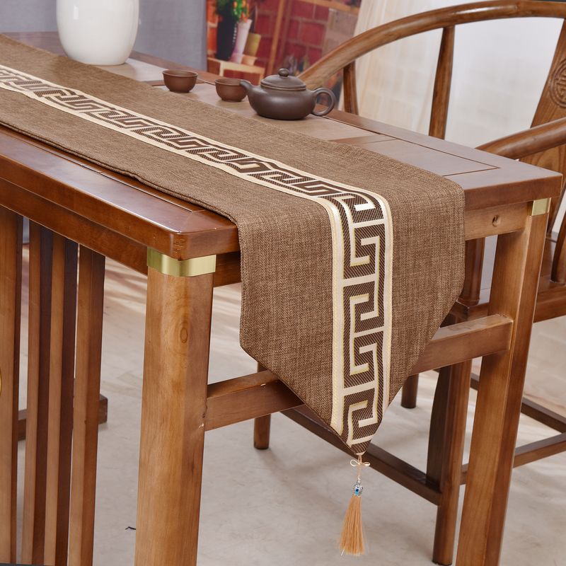 

Новая китайская дорожка на стол Водонепроницаемая Дзен Чайный флаг Скатерть для обеденного стола Чайный столик Журнальный столик Чехол для ТВ-тумбы Полотенце Ткань для скамьи Бегунок на кровать Khaki 33*120cm (applicable table length 0.7-0.8 m)