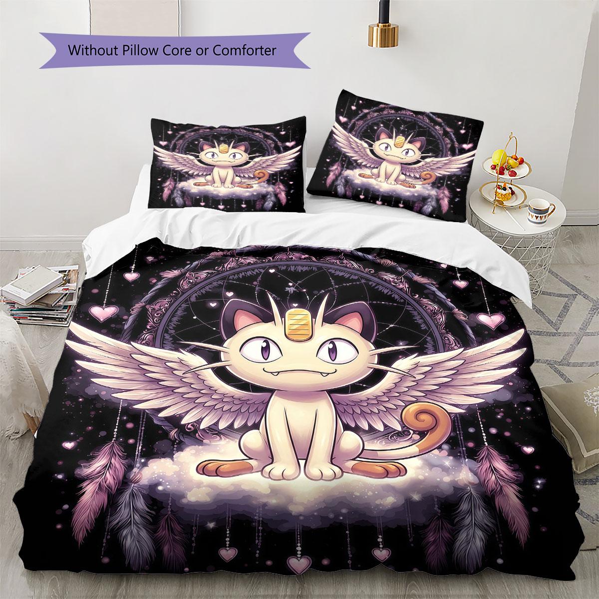 Dream Pokemon Pattern Bedding Quilt Set Quilt Cover Pillowcase Home Decoration Birthday Gift (1 * duvet cover + 2 * pillowcase, without core) 135x200cm