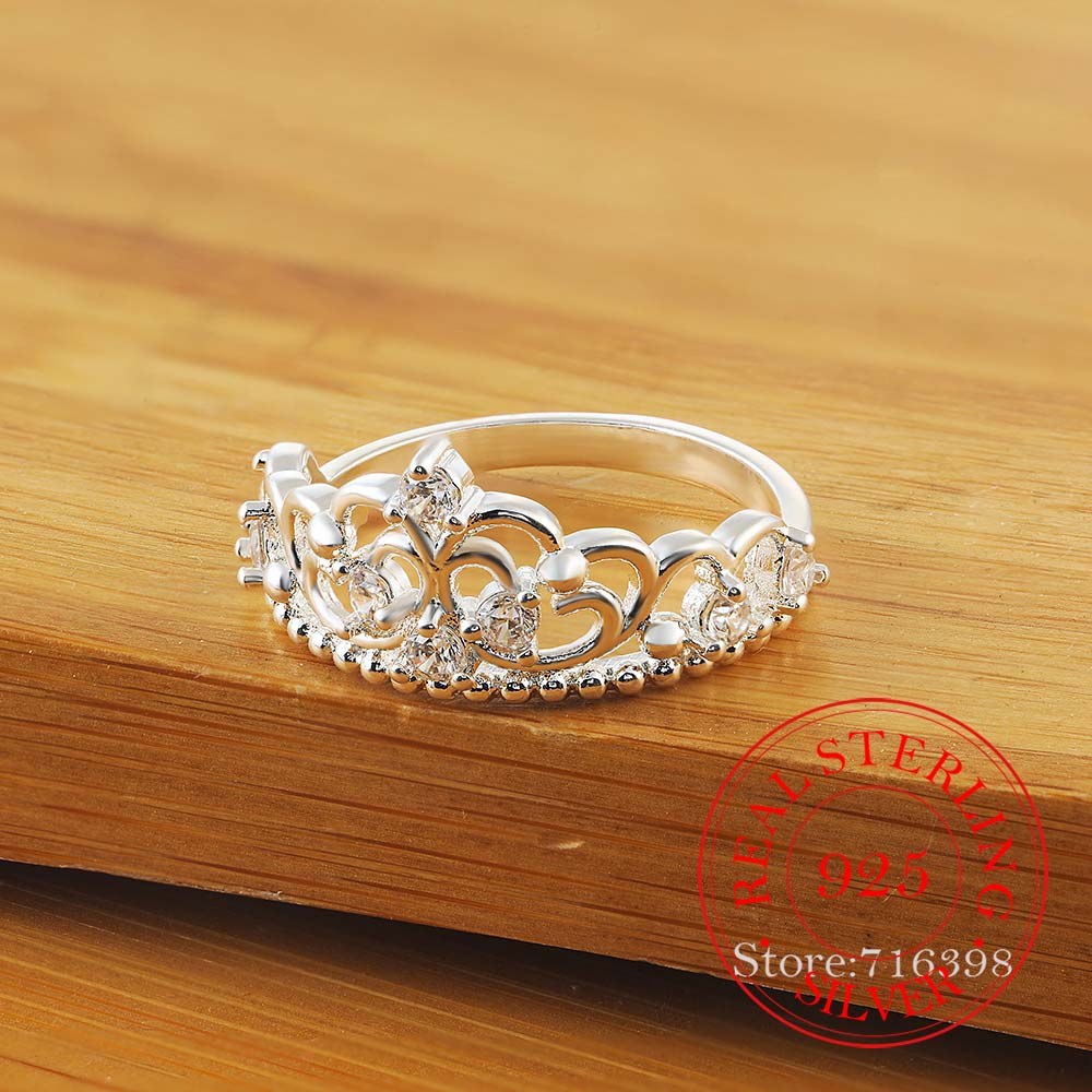 925 Sterling Silver Jewelry Vintage Luxurious Crystal Crown Wedding Silver Rings for Women Fashion Anel De Prata Bijoux Gif