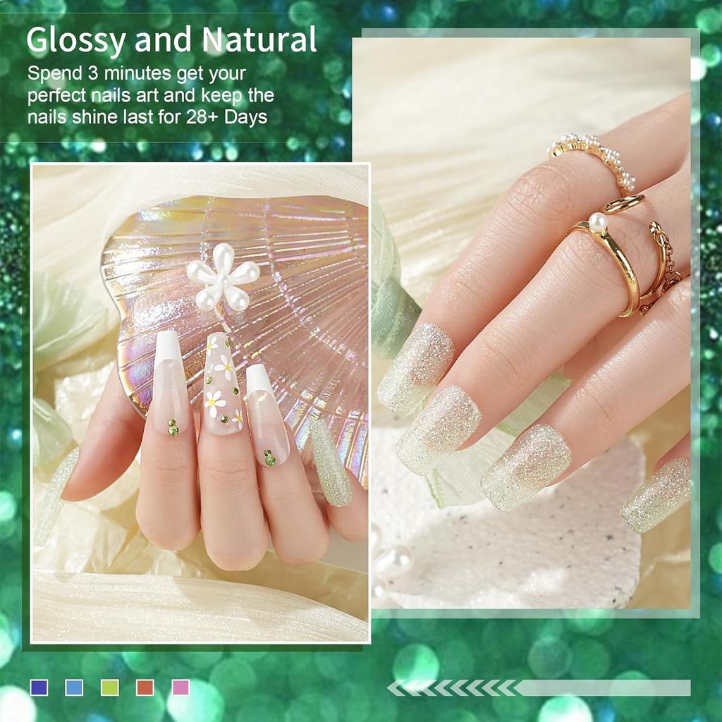 Green Glitter Glitter Nail Dip Powder, Dipping Powder - No Needed Nail Lamp Curing - Long Lasting Nail Manicure Colors - Nail Color for Professionals