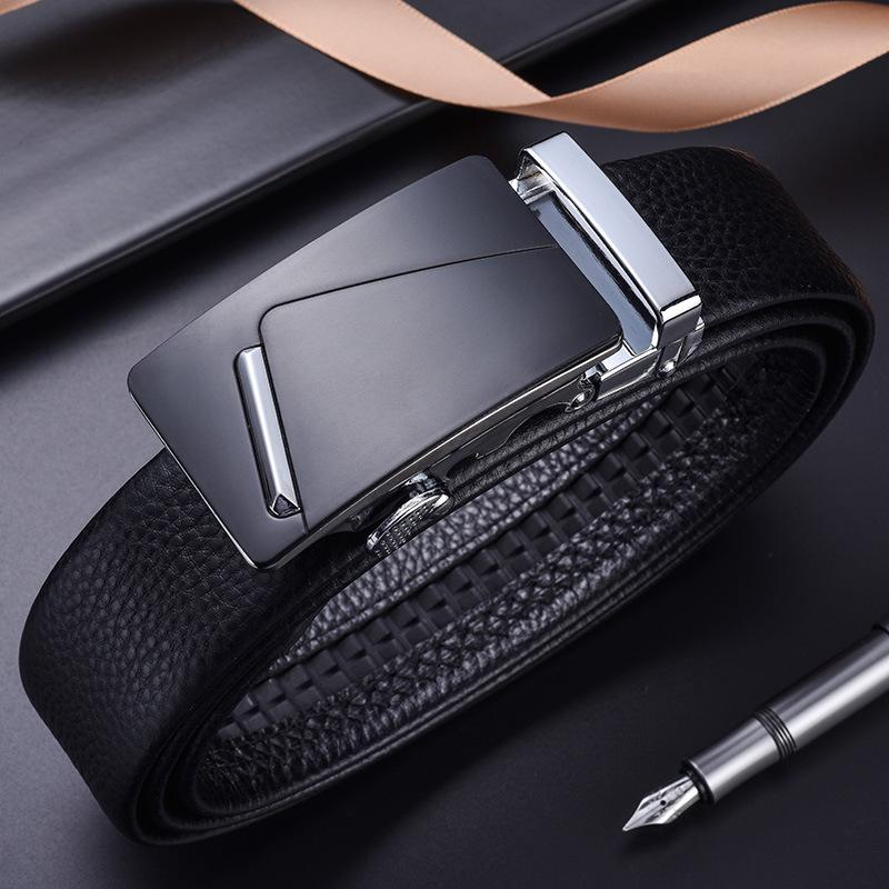 

Men S First Layer Cowhide Automatic Buckle Belt Business Men S Belt Black Universal In All Seasons 110cm