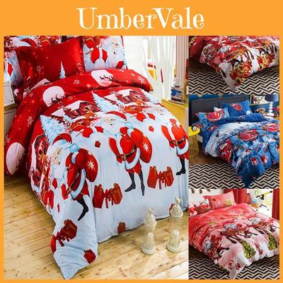 Festive Christmas Quilt Cover Pillow Case Set With Snowman And Santa Claus Design