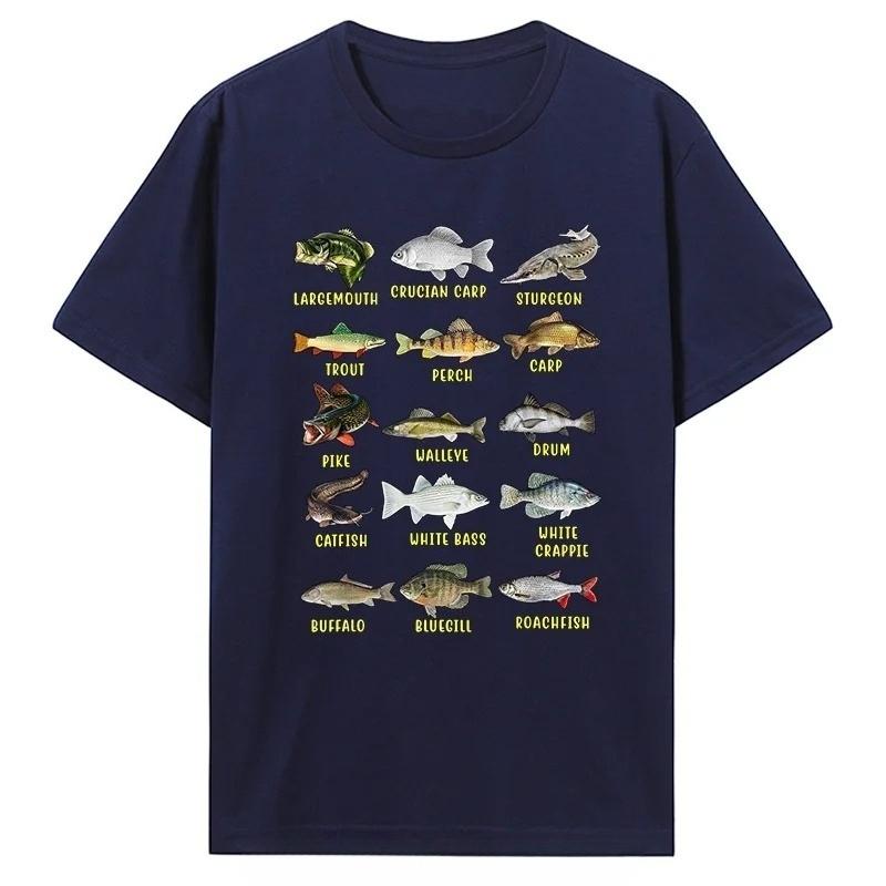 

Types of Freshwater Fish Species Fishing Shirt Fishermen Shirt Graphic Oversized Unisex Fitness ONeck Tshirt Cotton Tops Tees 4XL