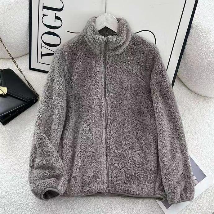 Women's Trendy Winter Fleece Jacket: Solid Color, Thick, Warm, Slimming, Stand Collar, Zippered Hoodie, Short Coat.
