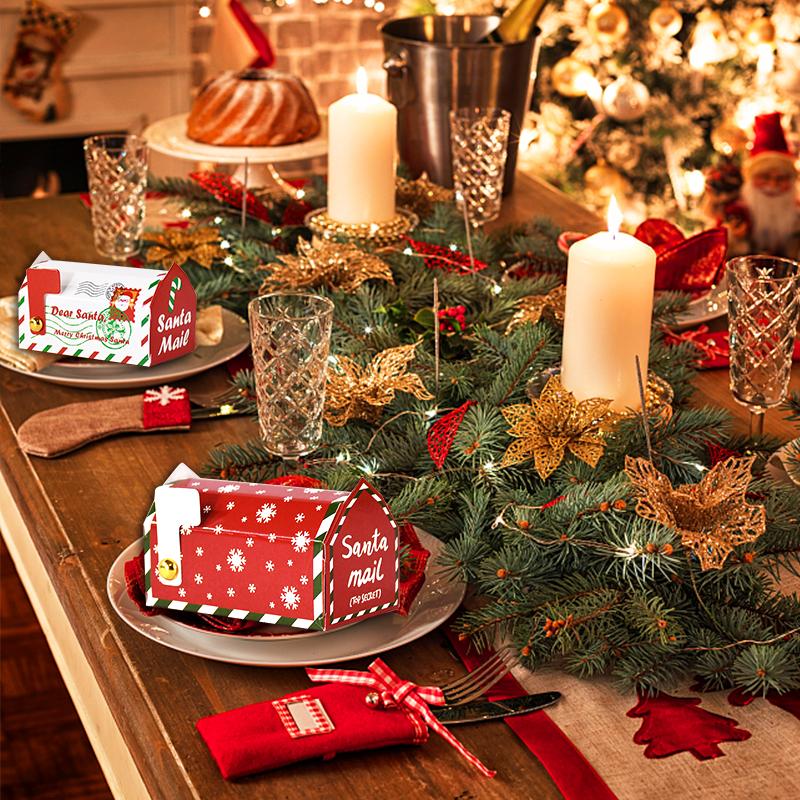 50pcs Christmas Mailbox Shape Candy Gift Box Kids Xmas Cookie Snack Packing Box Bag Navidad Noel Home Decor New Year