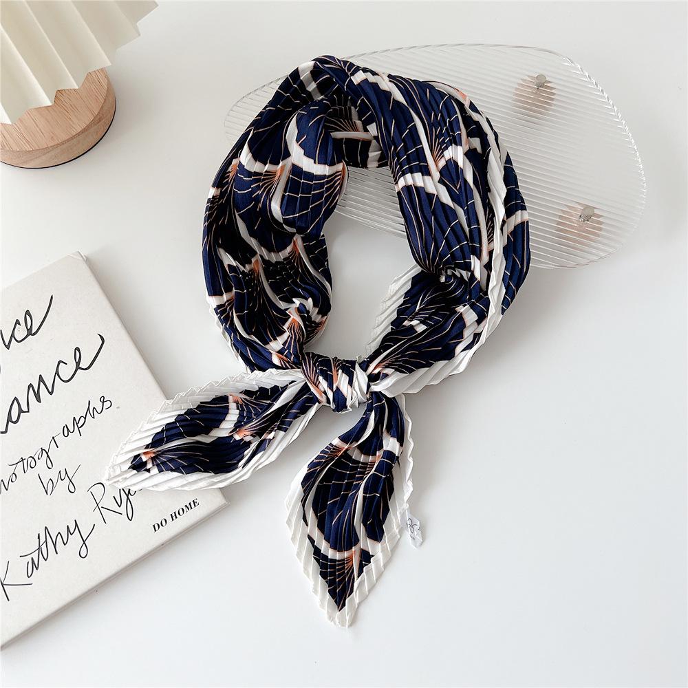 70 Pleated Diamond Silk Scarf for Women - Versatile Spring/Summer Neckerchief & Hairband