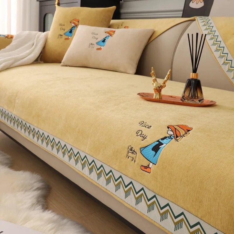 

Düz renk şönil nakış kanepe kılıfı oturma odası için dört mevsim evrensel kanepe havlu kaymaz basit kanepe yastık ev 70x70cm 1pcs