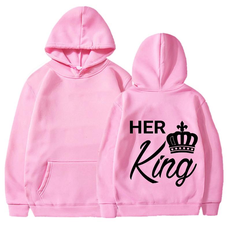 Nya Alla hjärtans dag Hans drottning och Hennes kung Tryckta Huvtröjor Män/Kvinnor Par Sweatshirts Ledig Huvtröja Personlighet Pullover
