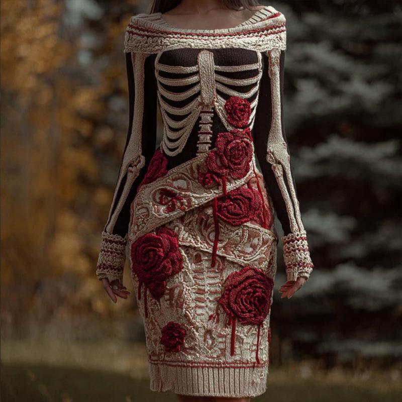 2025 Halloween European & American Street Style 3D Skull Print Short Sleeve Sweater