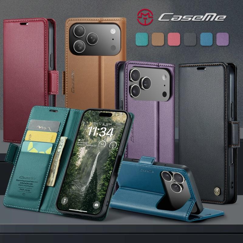 CaseMe Magnetic PU Leather Case For iPhone 17 Air 17Pro 16 15 14 13 12 11 XS XR 8 7 6S SE Shockproof Card Holder Pocket Cover