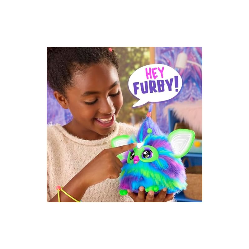 Hasbro Furby Aurora Glow-in-the-Dark, Voice-Activated Interactive Toy for Boys and Girls Ages 6+ with 15 Fashion Accessories, Animatronic, Motorized