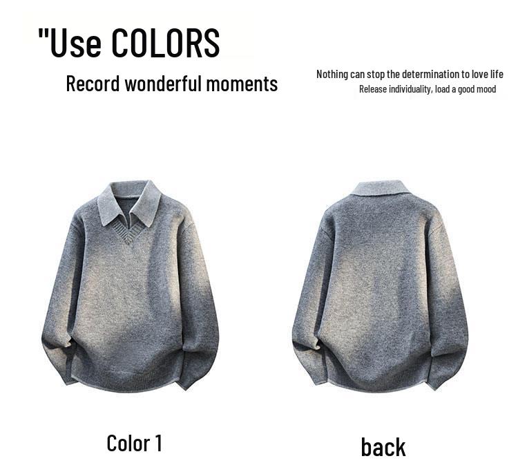 Men's Stylish Solid Color Two-Piece Look Lapel Sweater - Warm Japanese-Style Knitwear for Autumn/Winter.