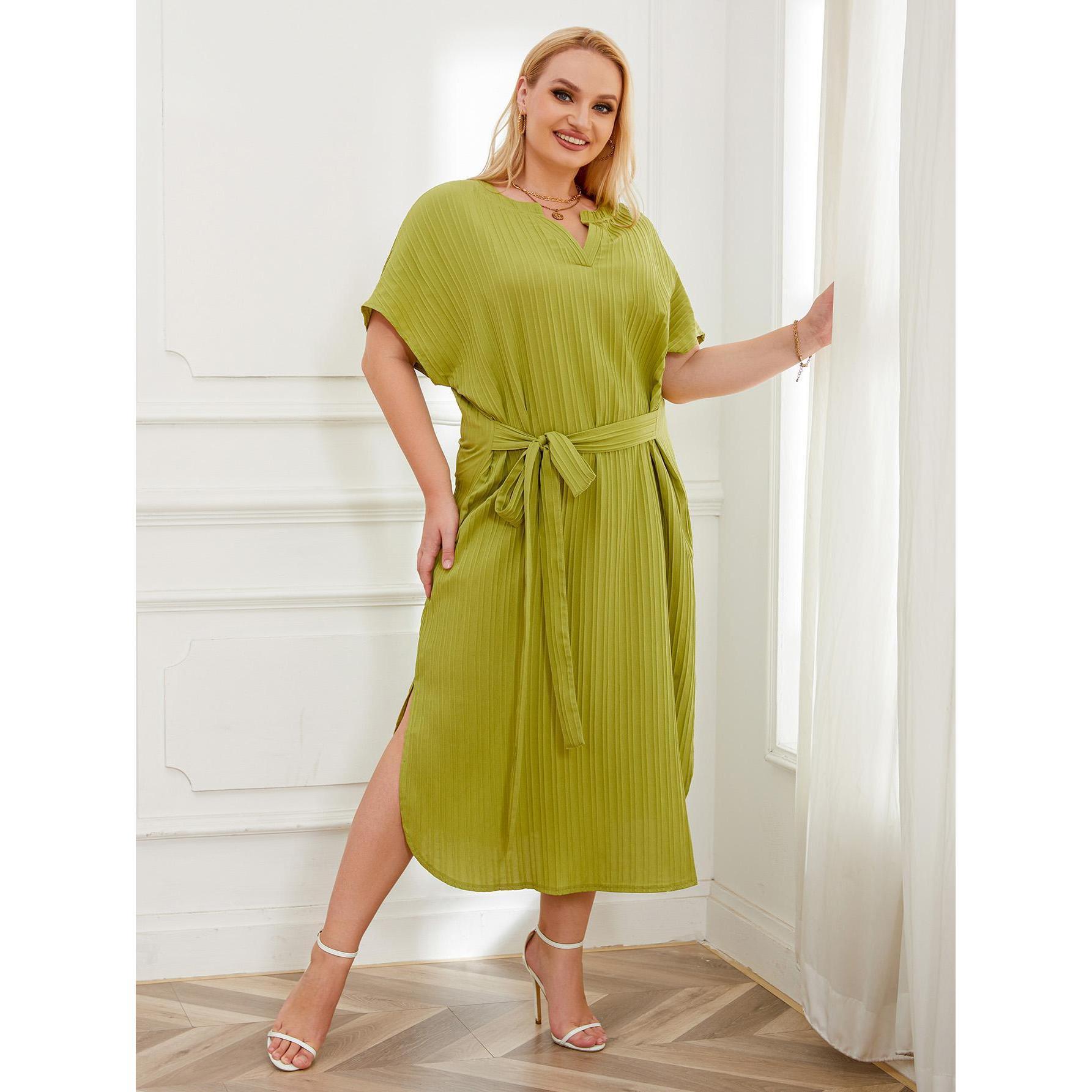 

Платье с v-образным вырезом для женщин, летнее однотонное длинное платье с короткими рукавами и завязкой на талии, элегантное модное платье для работы и отпуска, дышащее легкое тонкое платье XL