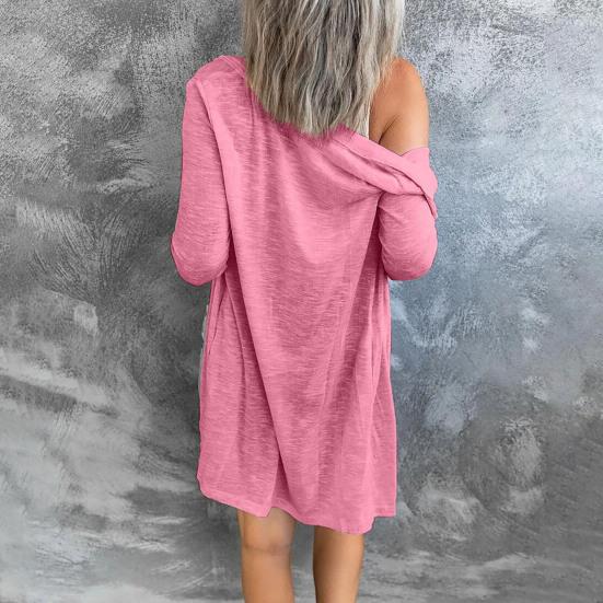 Einfach geknöpfter Cardigan Damen Einfarbig Rundhalsausschnitt Langer Cardigan Mantel zum Ausgehen