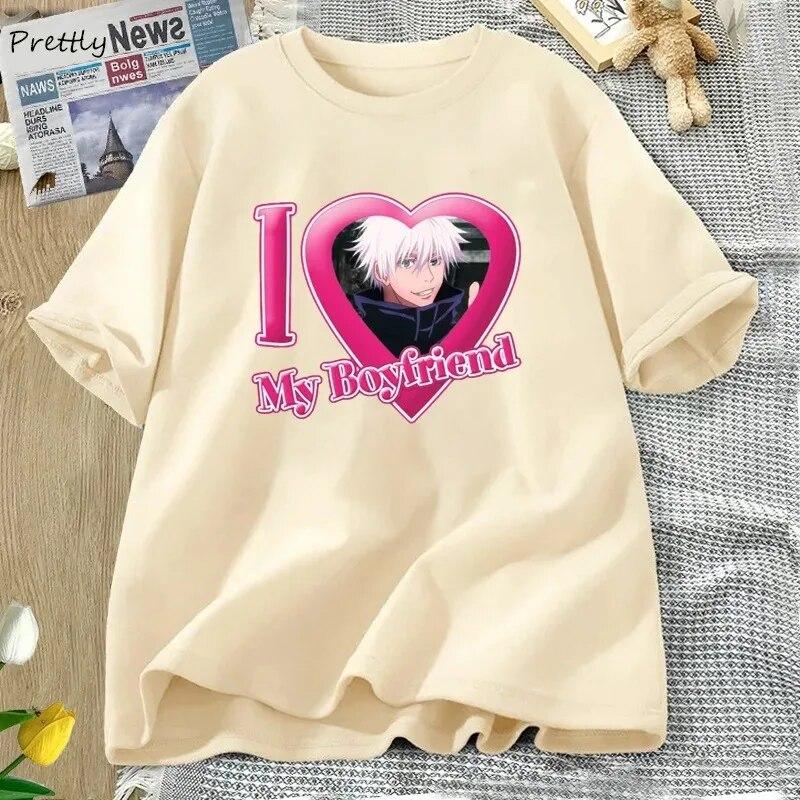 Jag älskar min pojkvän Jujutsu Kaisen T-shirt Dam Bomull Kortärmad T-shirt Anime T-shirts 90-talsmode Unisex Damkläder Streetwear
