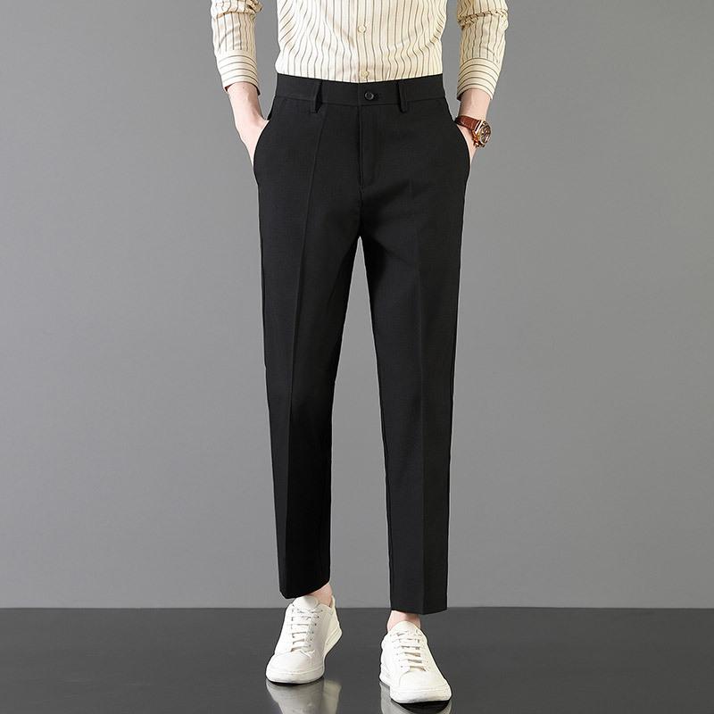 Light luxury spring men's casual pants elastic business straight men's nine-point pants