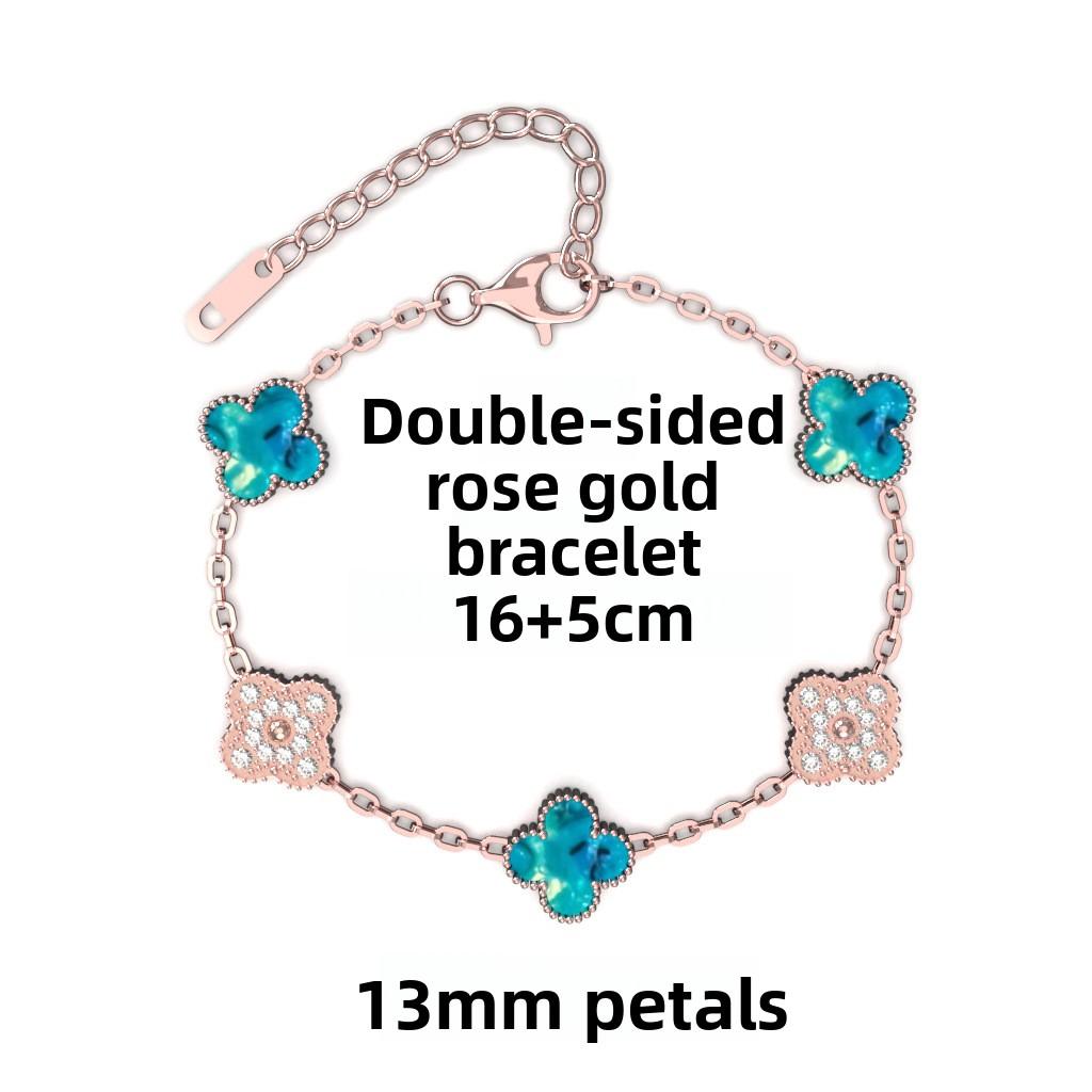 Brățară Trifoi cu Patru Foi de 13 mm Aur Roz Vid Cinci Flori Brățară Completă pentru Doamne