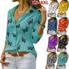 Cotton Butterfly Print Shirt With Spliced Design For Office Wear