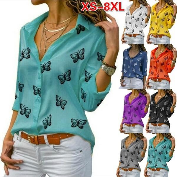 Cotton Butterfly Print Shirt With Spliced Design For Office Wear