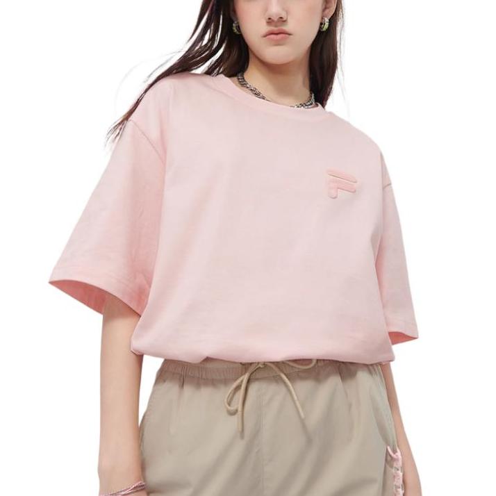 Fila Fusion Dopamine Colorful Round Neck Pullover Soft Comfortable Casual Breathable Short Sleeve T-Shirt Unisex T-Shirt Rainbow-Pink T11U423106FPK