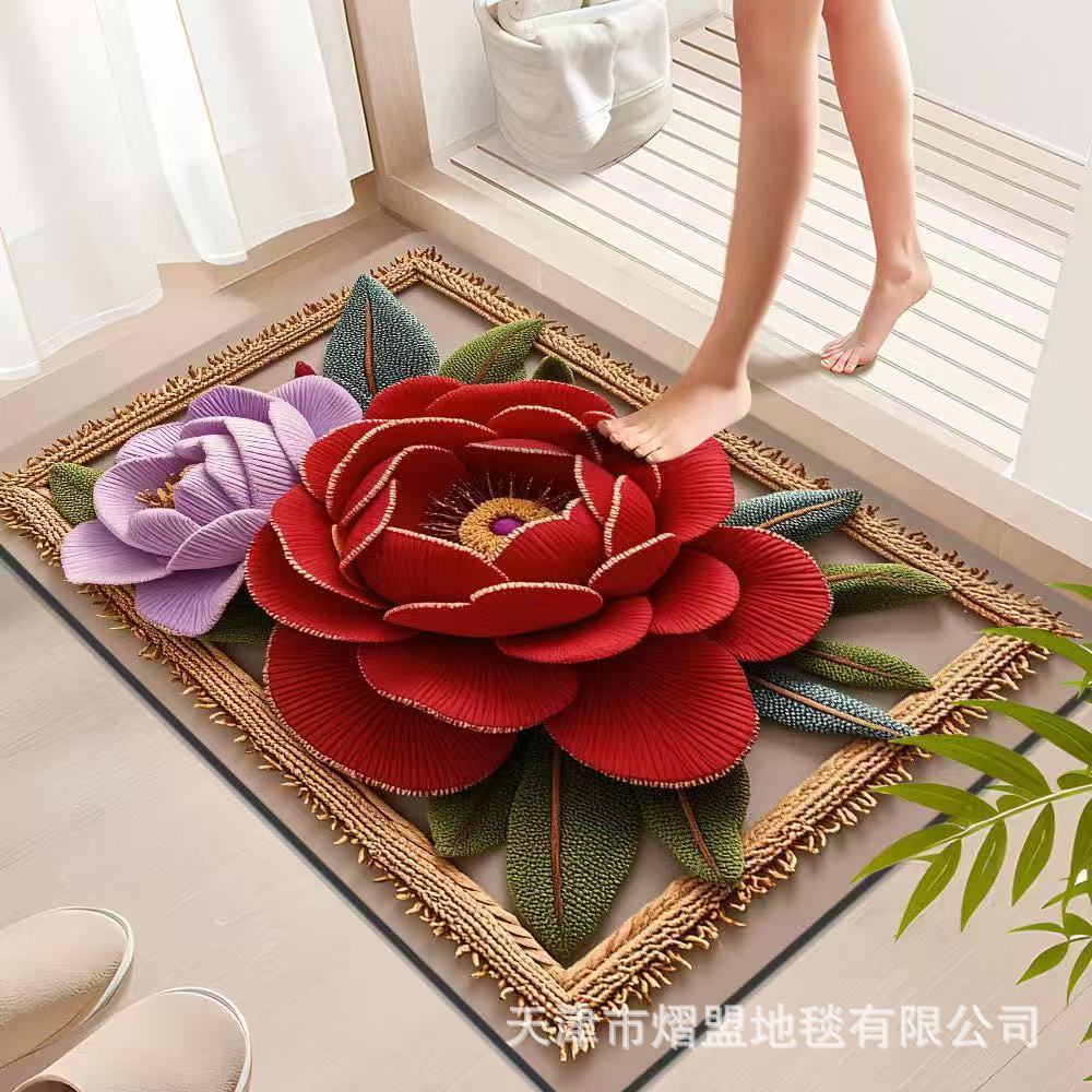 3D Flower Carpet Irregular Flower Shaped Water Absorbing Quick Drying Floor Mat Dirt Resistant and Wear-resistant Foot Mat