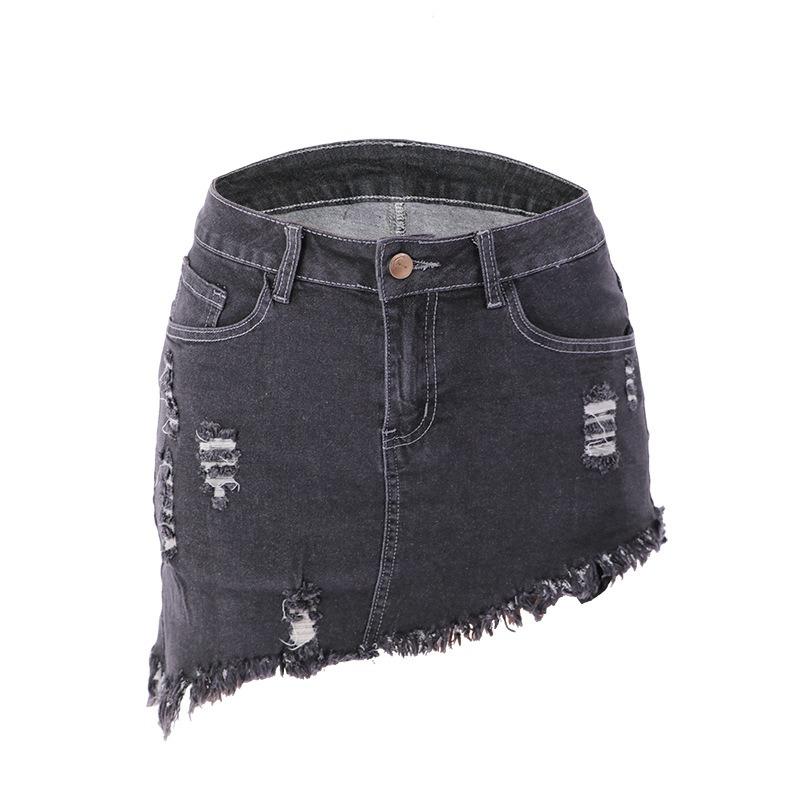 Summer Irregular Denim Short Skirt Fashion Sexy Distressed Worn Out Women Mini Short Skirts Ladies Elegant Hole Party Clothes 976