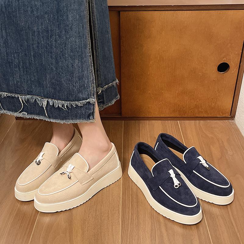 Mocassini da Donna in Pelle Scamosciata Nuova Tendenza Primavera Autunno Scarpe Piattaforma Casual Antiscivolo Camminata Mocassino Donna Scarpe Basse