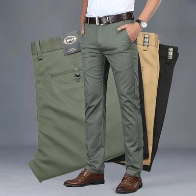 Cotton Casual Pants Mens Clothing Straight Business Green Black Khaki Trousers Male
