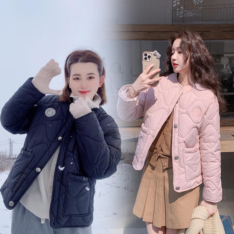 Autumn and winter new collarless splicing light and thin cotton clothes jacket loose rhombus warm cotton clothes cotton clothes top women