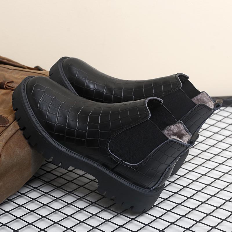 Mode Herren Klassische Retro Chelsea Boots Mode Lässige Leder Stiefeletten Britischer Stil Herren Kurze Schuhe Herren Winter Plüsch Schneestiefel