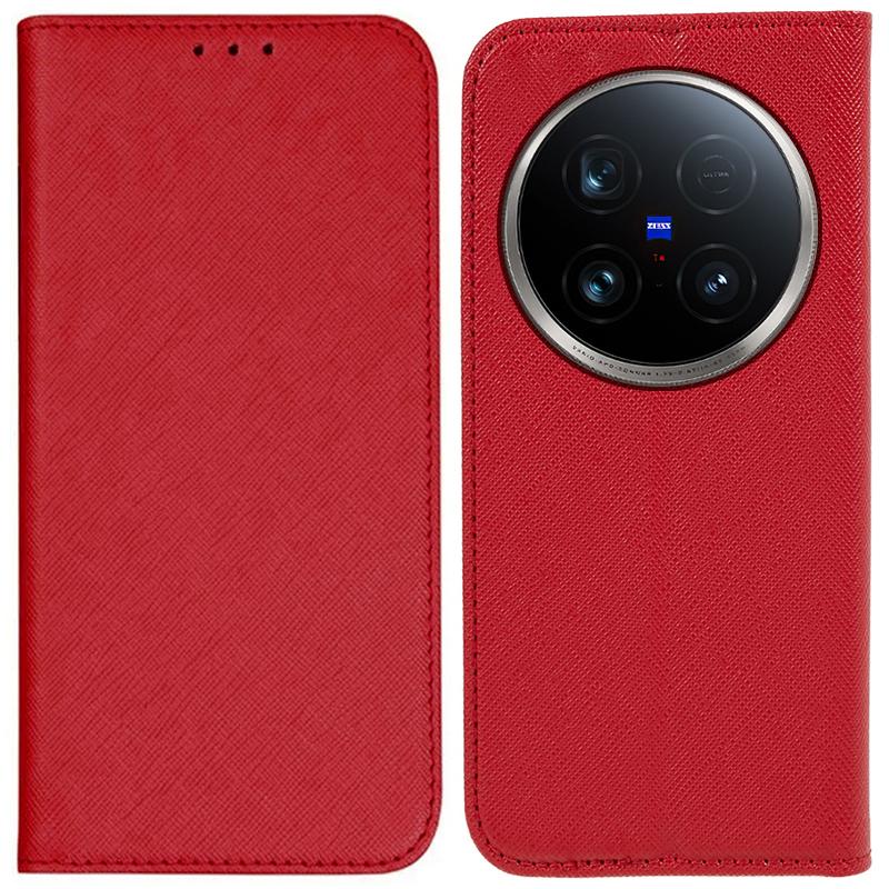 

For vivo X100 Ultra 5G Case Cross Texture Leather Phone Cover Strong Magnetic Closure Red