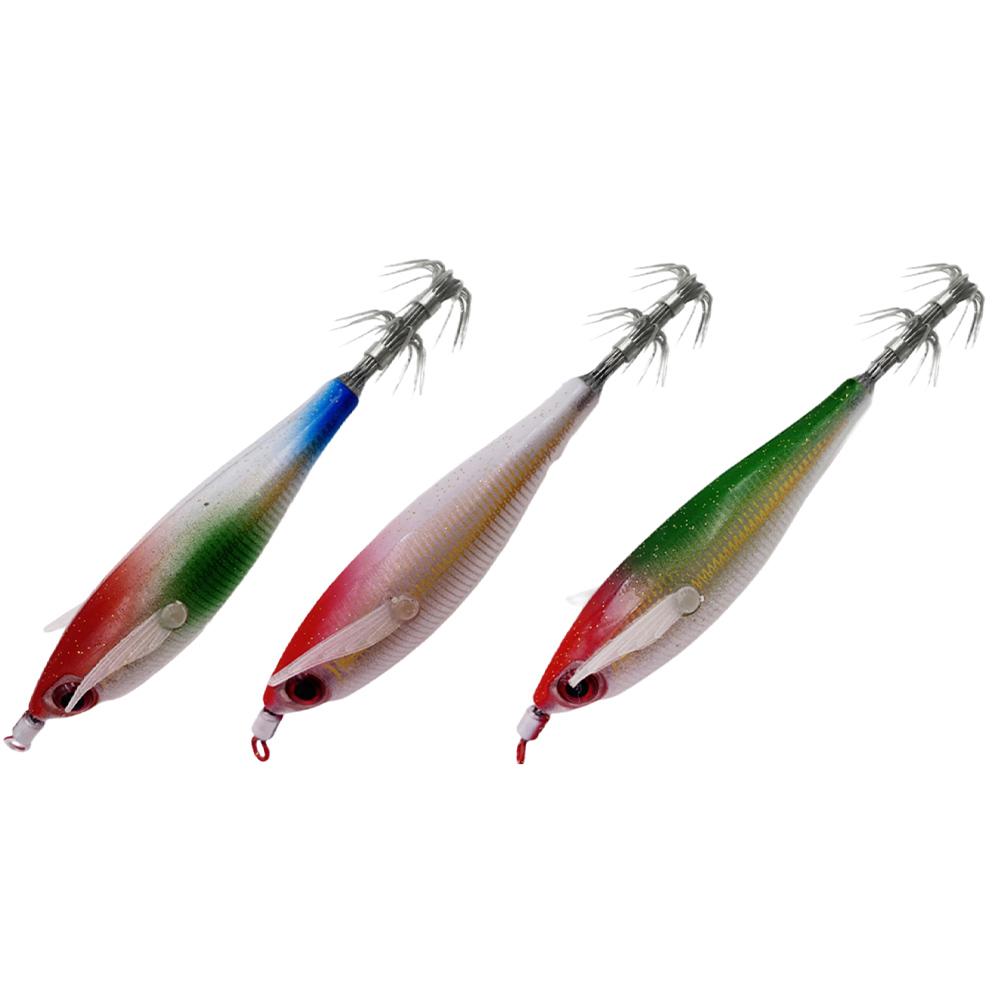 1-3PCS Glow Squid Jig Hook Saltwater Fishing Bait Artificial Egg Wood Shrimp Lures Sea Fishing Octopus Cuttlefish Squid Lure