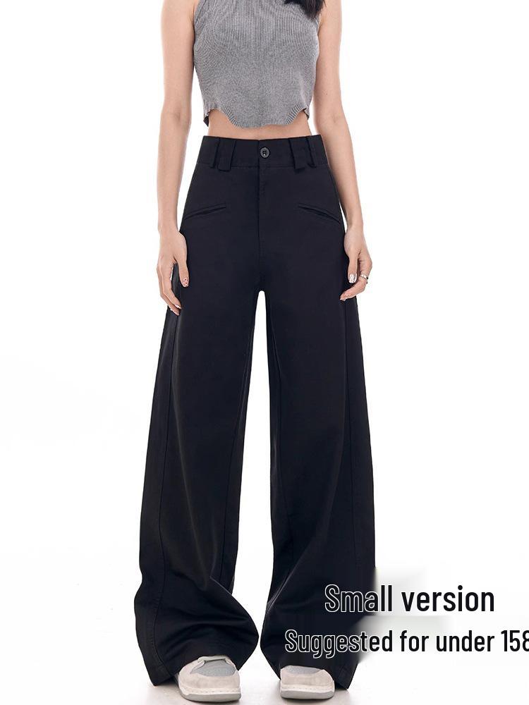 Autumn Black Wide-Leg High-Waist Pants for Plus Size Women